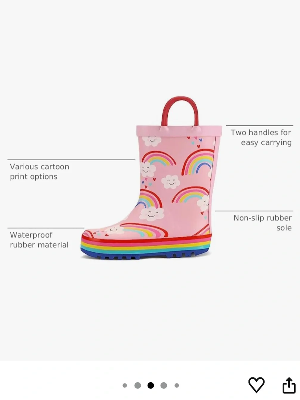Kids Pink Rainbow Rain Boots